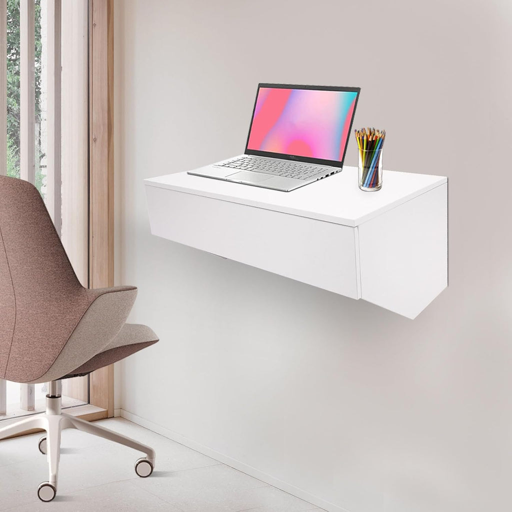 White 28.4x19.2x13in Wall Mounted Desk with Pull Out Drawer N167142