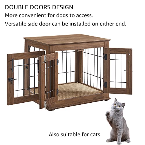 Double Doors Wooden Wire Dog Crate with Pet Bed Y73705