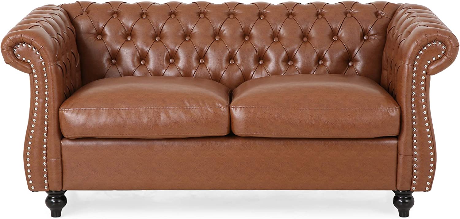 Cognac Brown Dark Brown Traditional Chesterfield Loveseat F91831