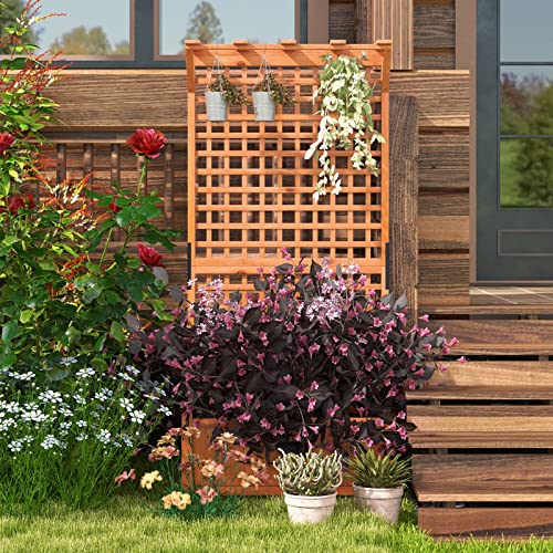 2 Pcs Raised Garden Bed with Trellis & Roof, 72.5" Wooden Planter Box J999
