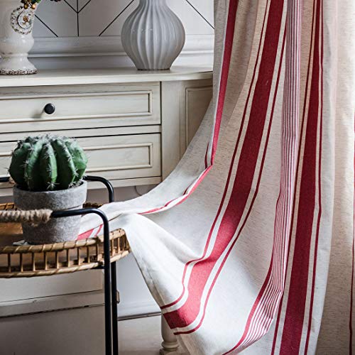 Cotton Linen Striped Room Darkening Rod Pocket Curtain Panel, 1 Piece (Navy,59"x79") B70929
