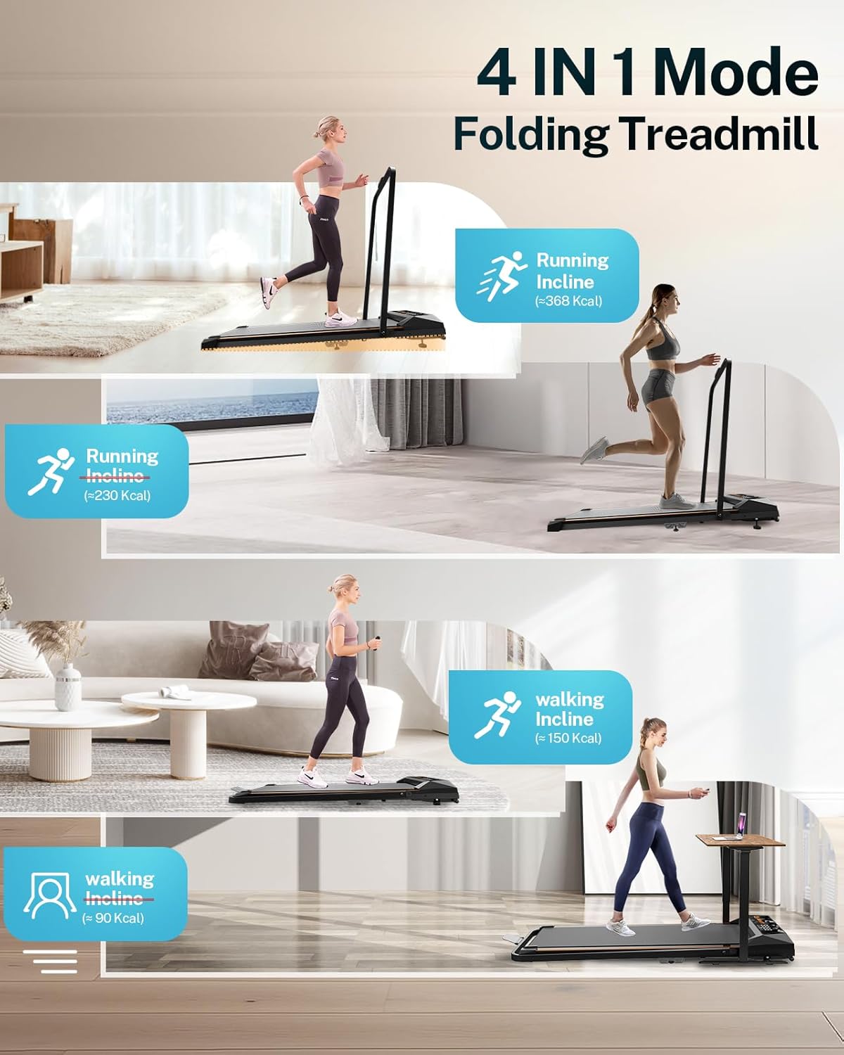 Walking Pad Treadmill with Incline, 2.5HP, 265lbs Capacity F649