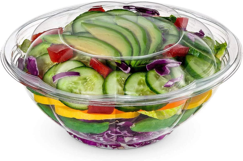 24 Oz Disposable Plastic Salad Bowls with Lids, 50-Pack H3247
