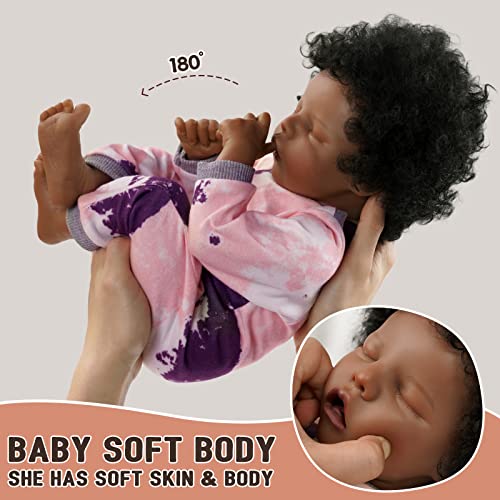 17-Inch Black Reborn Baby Doll with Cloth Body E598931