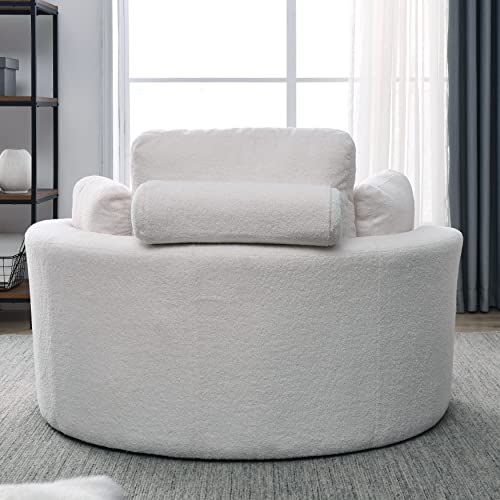 Oversized Swivel Accent Barrel Linen Tufted Upholstered Sofachair with 3 Pillows Orange V822