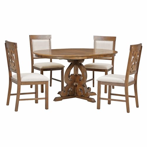 5-Piece Rectangular Counter Height Wood Dining Table Set with 4 Upholstered Chairs O370
