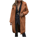 Womens Fuzzy Fleece Lapel Long Cardigan Faux Fur Warm Open Front Jackets Soft Sherpa Teddy Coat T386074