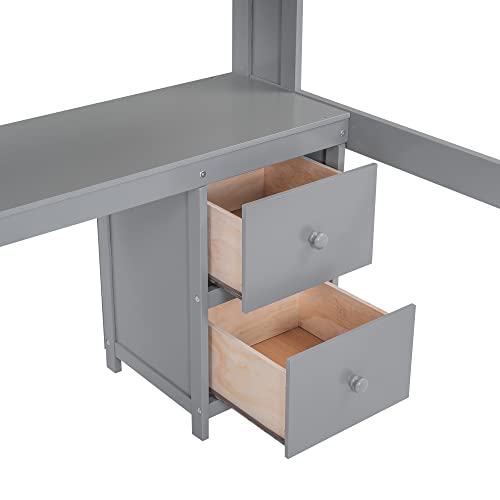 Gray Full Size Wooden Loft Bed with Desk and Storage, 4 Drawers & 4 Shelves R647919