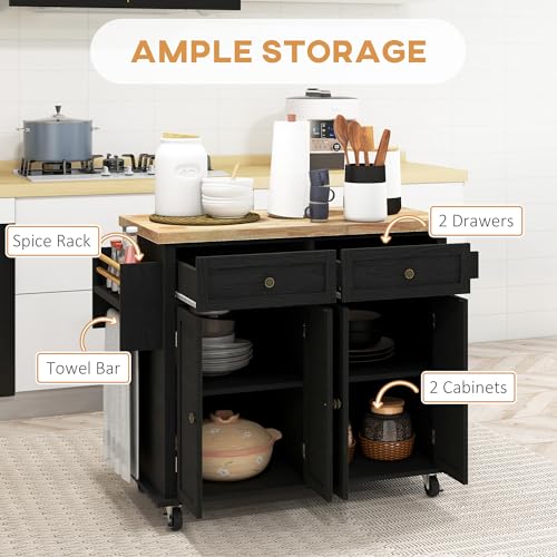 Navy Blue Kitchen Island on Wheels with Rubberwood Top Y70337
