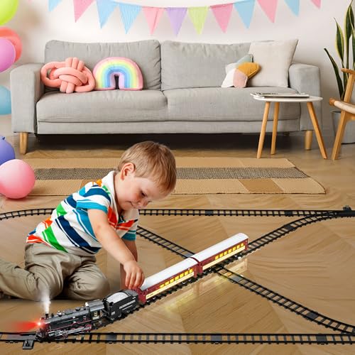 Train Set with Steam Locomotive, Light Up Cars and Tracks U9326