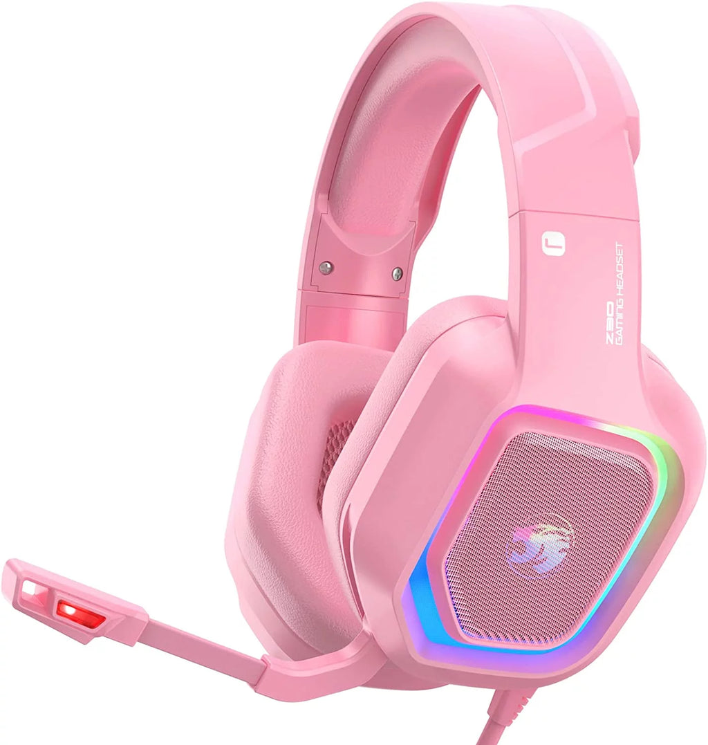 Pink Wired Over-Ear Gaming Headset with Noise Canceling Microphone V229395