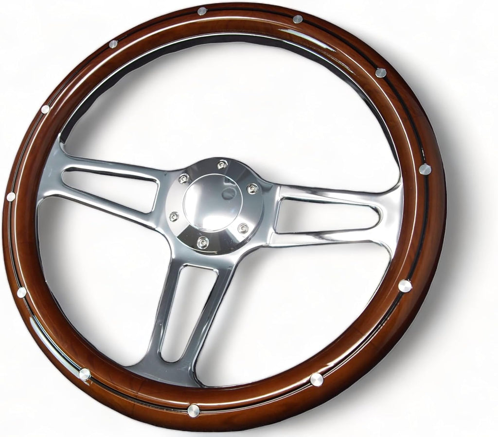 14" 350mm 3-Spoke Mahogany Wood Grain Steering Wheel H26976