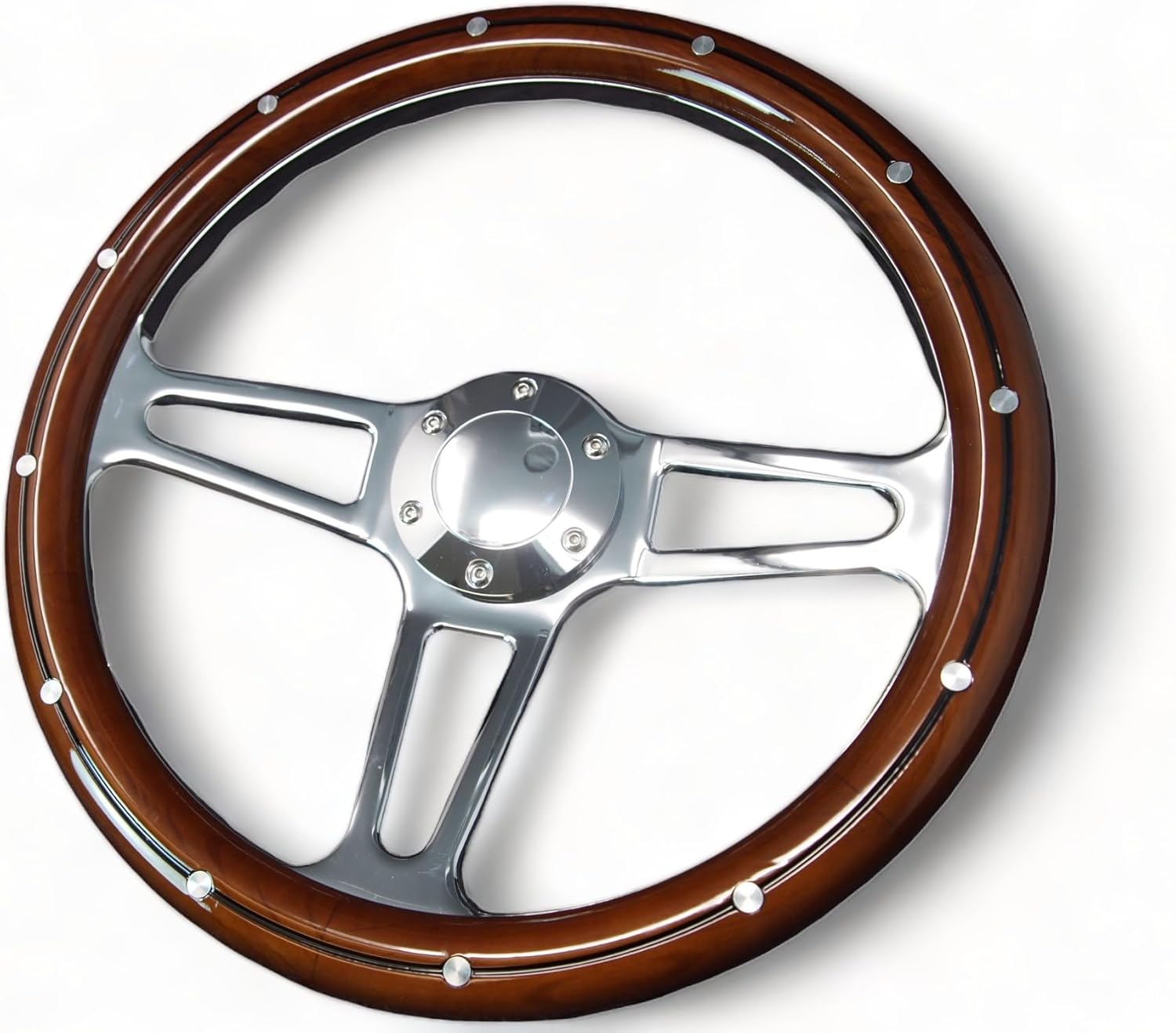 14" 350mm 3-Spoke Mahogany Wood Grain Steering Wheel H26976