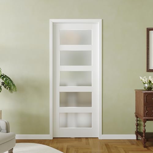 White Primed MDF 30"x 80" Frosted Glass French Door L928902