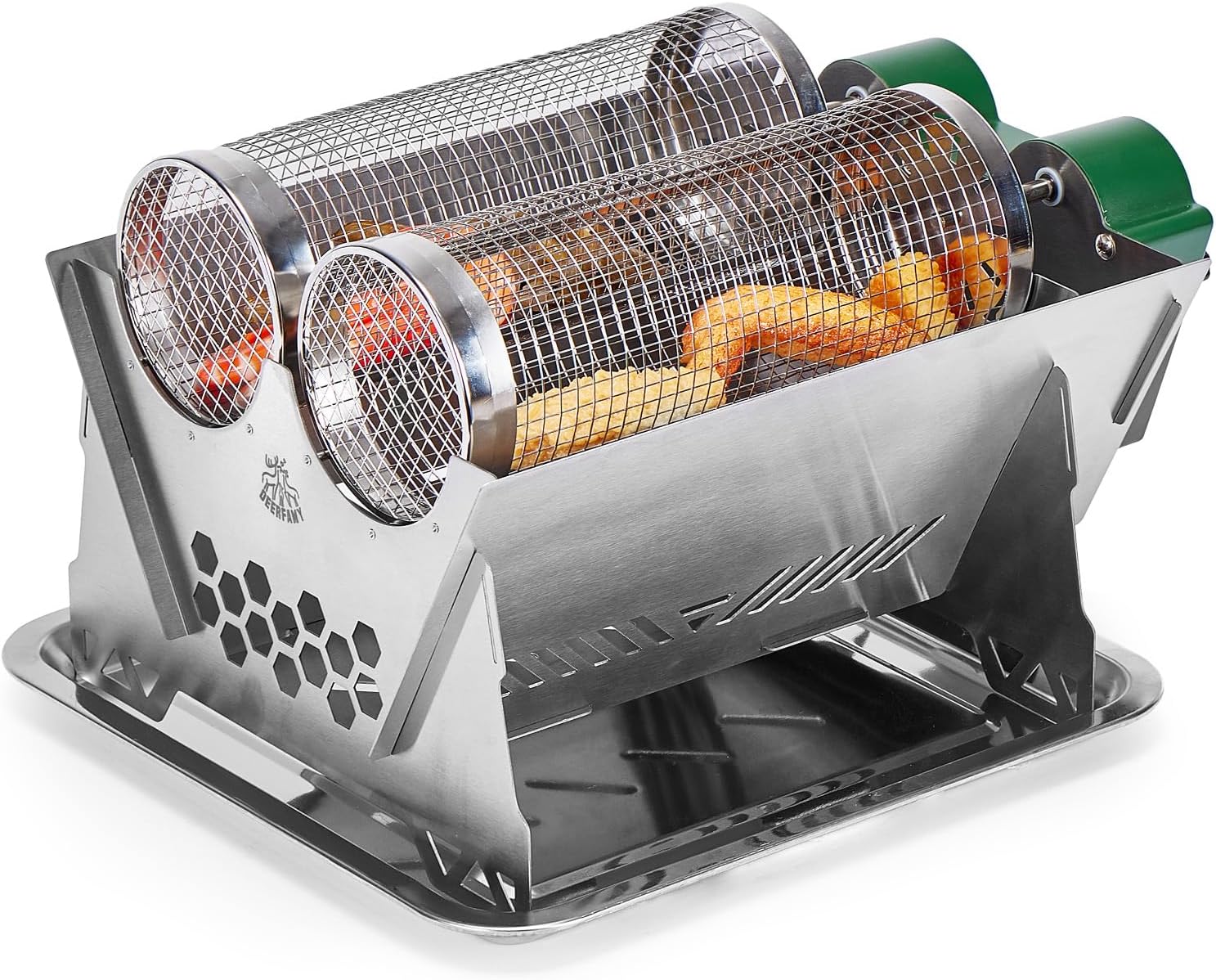 Charcoal Grill Rotisserie Kit with 3 Stainless Steel Rotating Baskets S5378