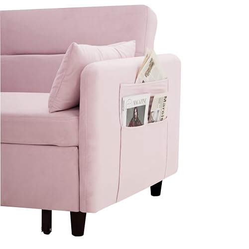 Gray Velvet Convertible Sofa Bed with Pull-Out Bed Y991