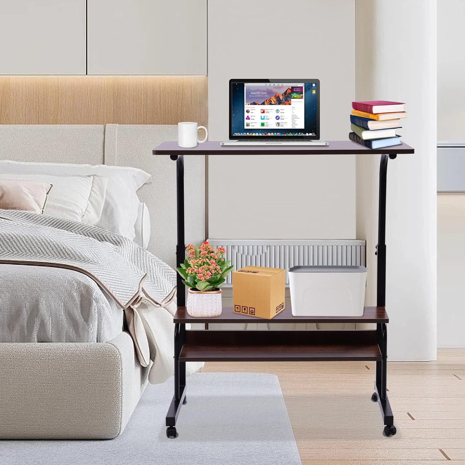 2-Layer Height Adjustable Mobile Laptop Desk Cart with Wheels X161004