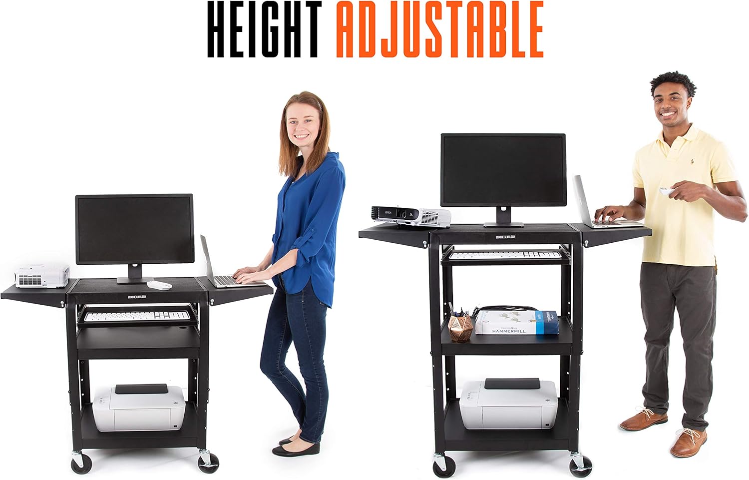 Black Height Adjustable Utility Cart with Drop Leaf Shelves and Pullout Laptop Tray Q6445