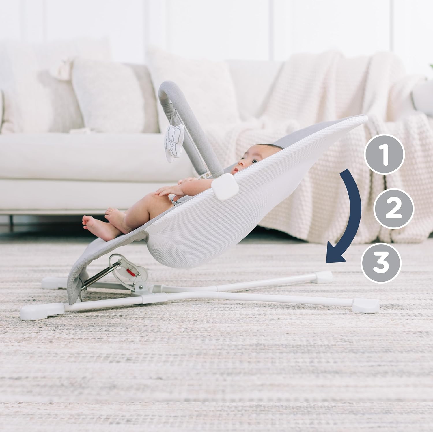 3-Position Recline Pebble Grey Baby Bouncer I68678