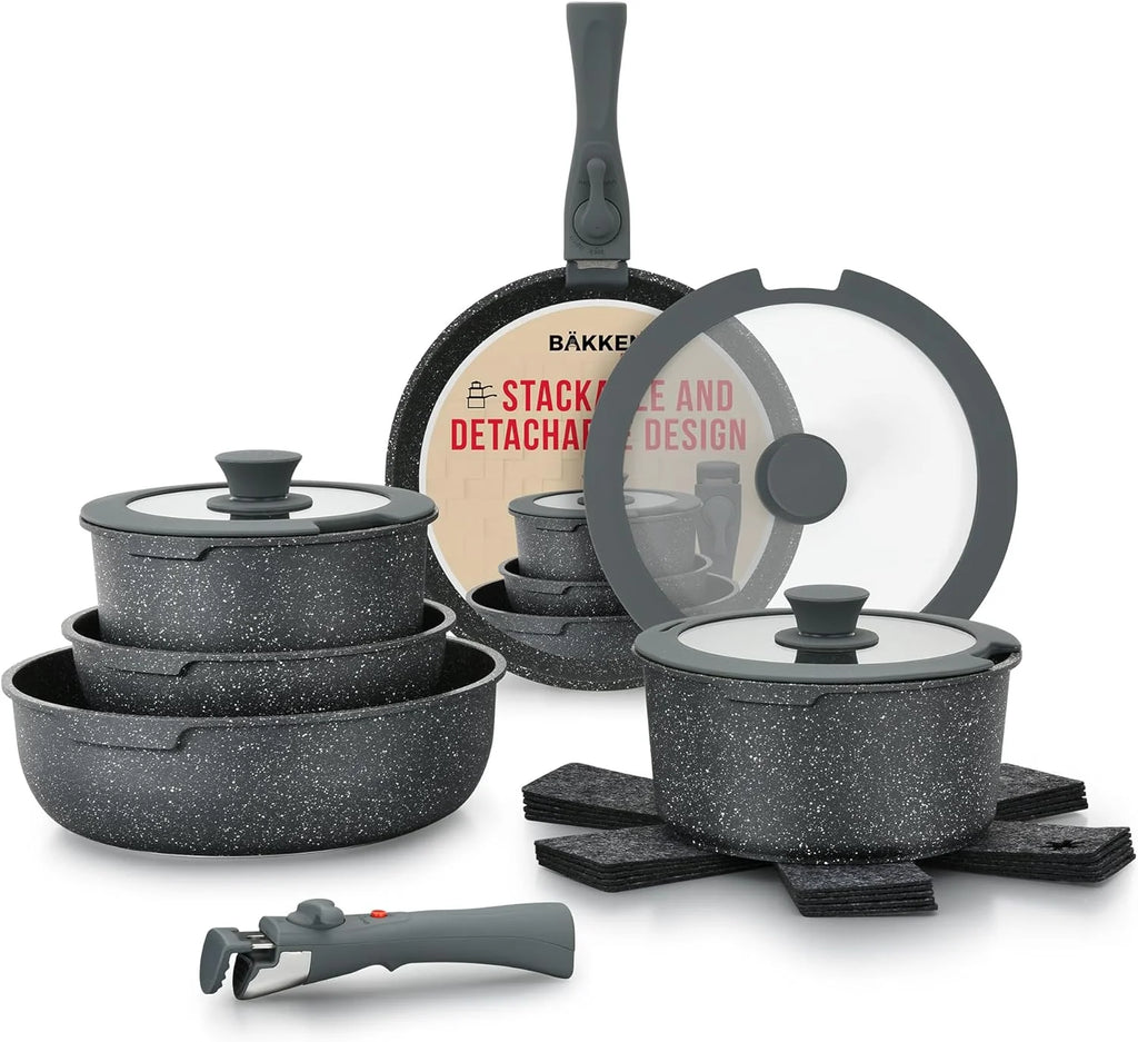15-Piece Granite Non-Stick Cookware Set with Removable Handles V560