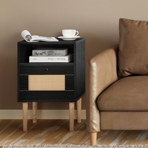 Mid Century Rattan Nightstand with Drawers L50629