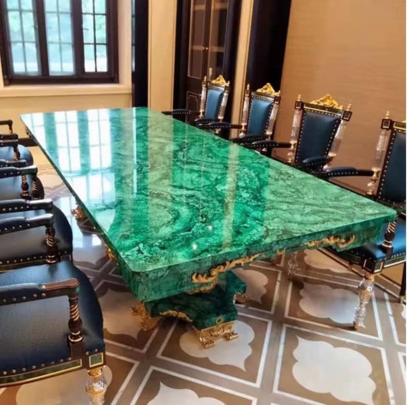 Semi Precious Malachite Gemstone Dining Table (60 x 36 Inches) D48430