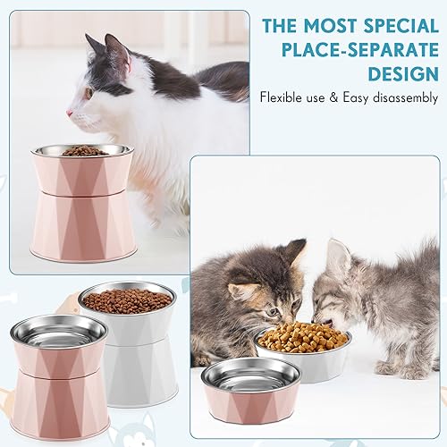 2 Pcs Elevated Stainless Steel Bowls with Adjustable Raised Stand K70531