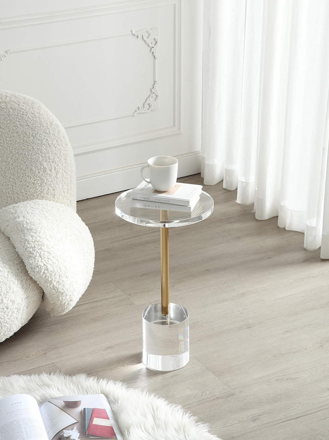 Clear Acrylic Round End Table with Brushed Brass Metal O60678