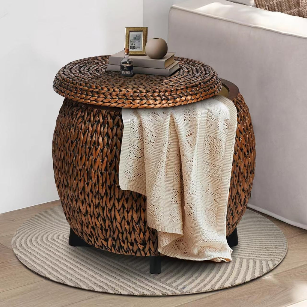 Golden Hand Woven Rattan Storage Ottoman Coffee Table F514