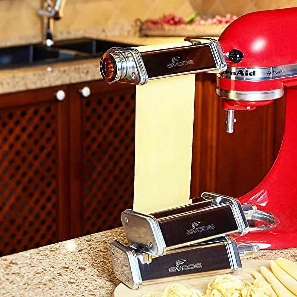 Pasta Attachment for KitchenAid Stand Mixer, Pasta Sheet Roller, Spaghetti Cutter and Fettuccine Cutter Pasta Maker Stainless Steel Accessories 3Pcs P13185