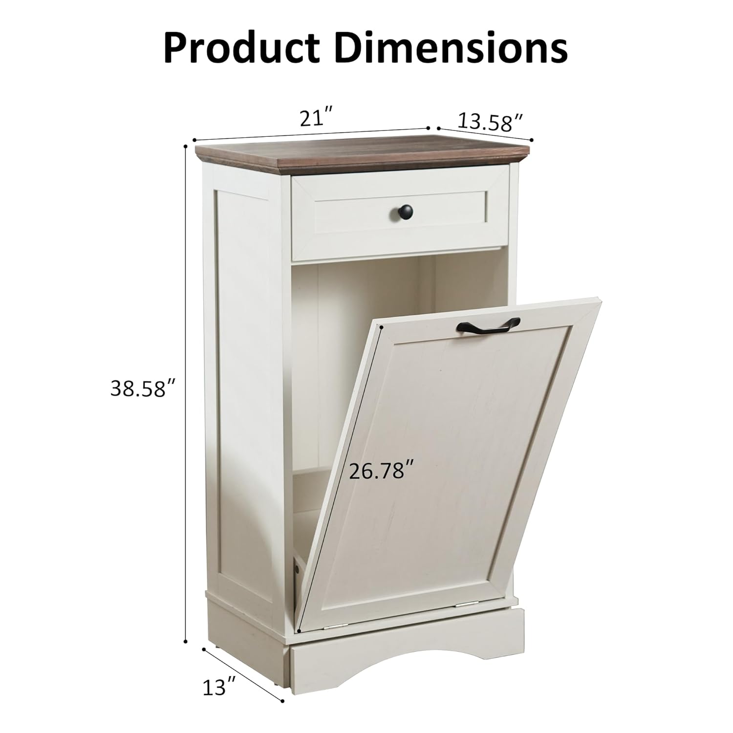 Antique White 13 Gallon Tilt Out Trash Cabinet with Drawer Wood F6301
