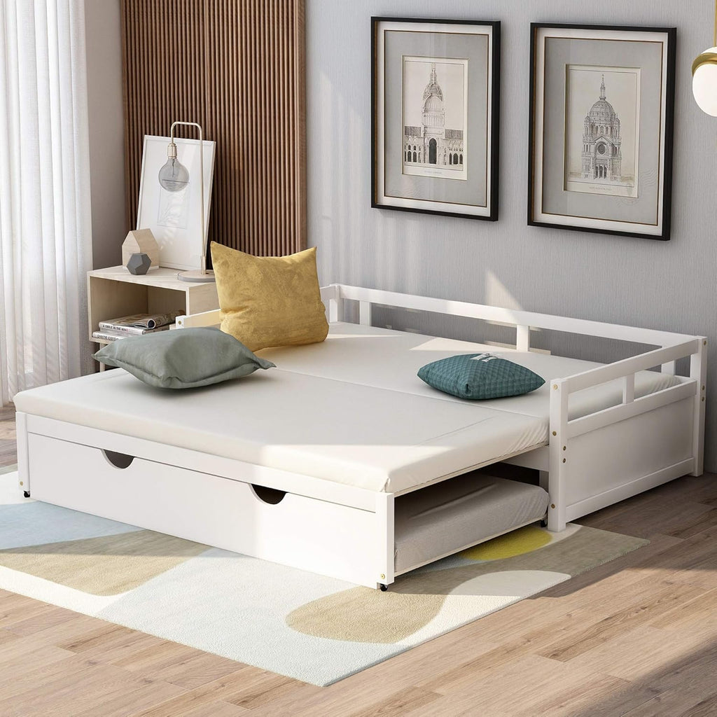 White Wooden Daybed with Trundle S8007