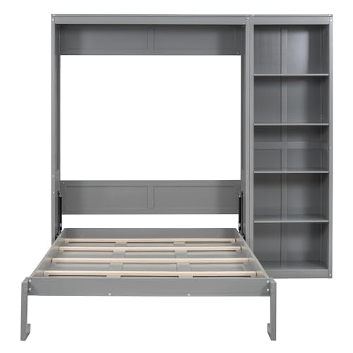 White Full Size Murphy Bed with Storage Shelves P221271
