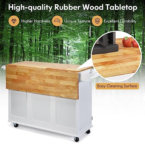 Kitchen Island with Stainless Steel Top, Rolling Kitchen Trolley Cart with Storage Cabinet, 3 Drawers, Towel & Spice Rack M683