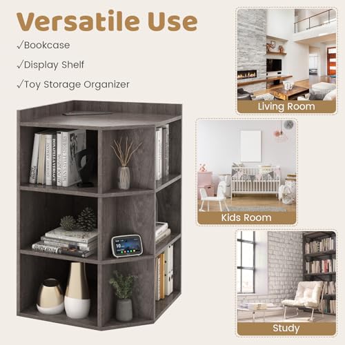 White 3-Tier Corner Bookshelf with Charging Station L868342