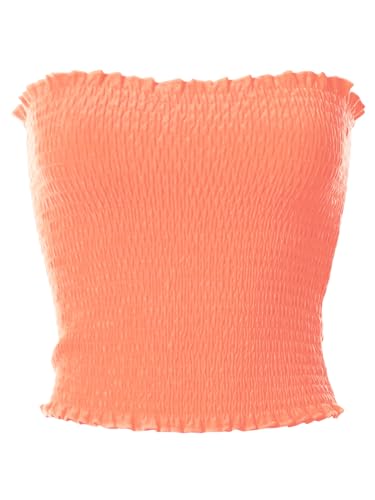 Women's Strapless Smocked Lettuce Hem Stretch Bustier Bandeau Crop Tube Top L421209