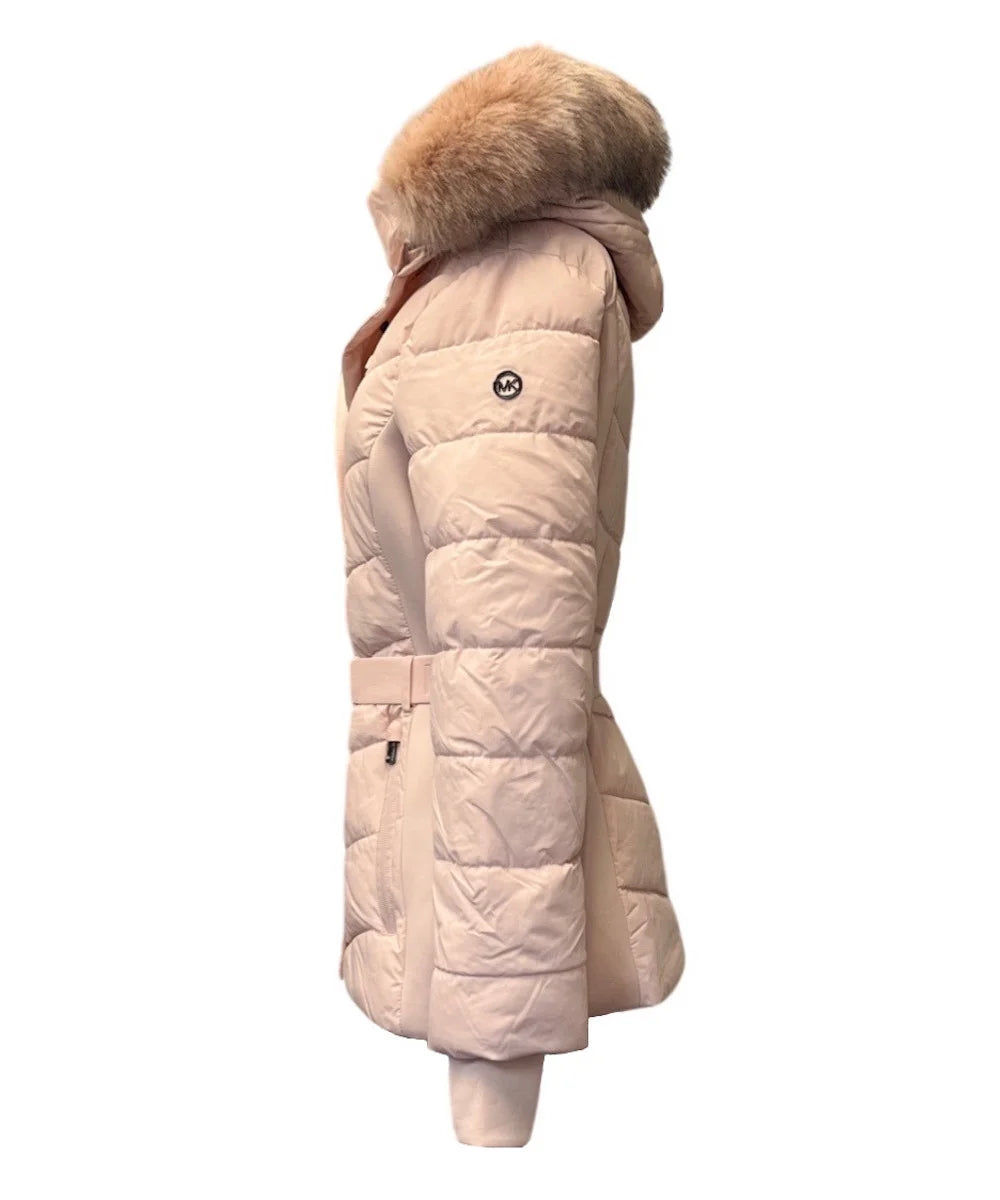 Blush Faux Fur Hooded Puffer Coat Jacket G99190