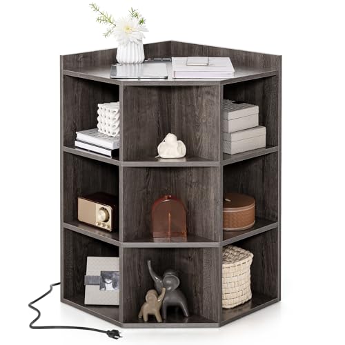 White 3-Tier Corner Bookshelf with Charging Station L868342