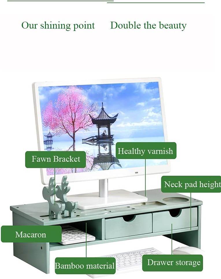 Bamboo Wood Monitor Stand with 2-Tier Drawers L1692