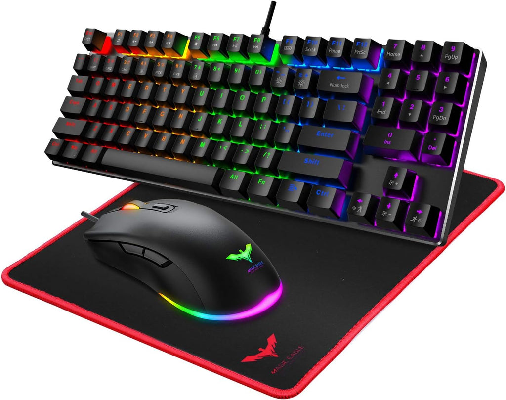 89 Keys Wired Backlit Gaming Keyboard Red Switch with 4800 DPI 6 Button Mouse and Mouse Pad Pack of 2 O8024