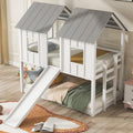 White Twin Over Twin Bunk Bed with Slide and Windows P644843