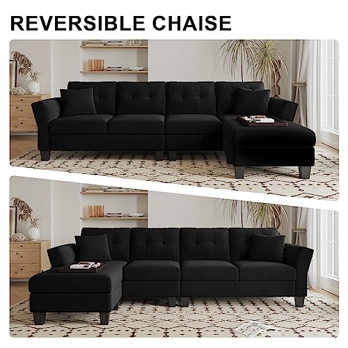 Black Velvet L Shaped Sectional Sofa with Chaise Y9881