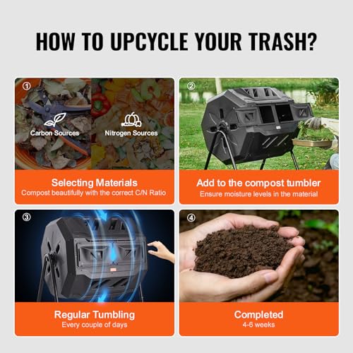 43-Gal Dual Chamber Composting Tumbler with Steel Frame J25416