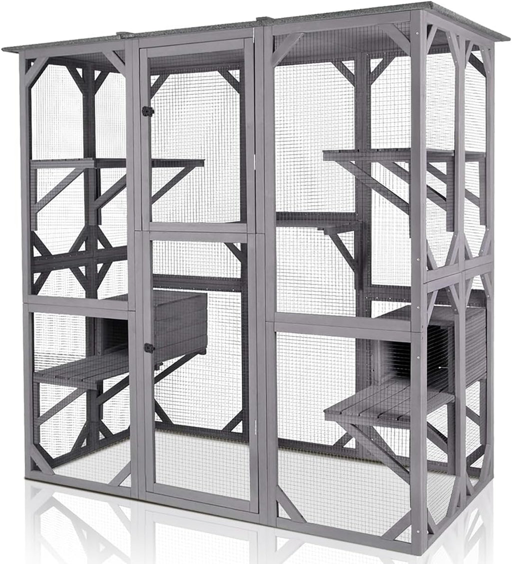 Large Cat House Outdoor Cat Enclosure with Door, Platform & Small House Z905162