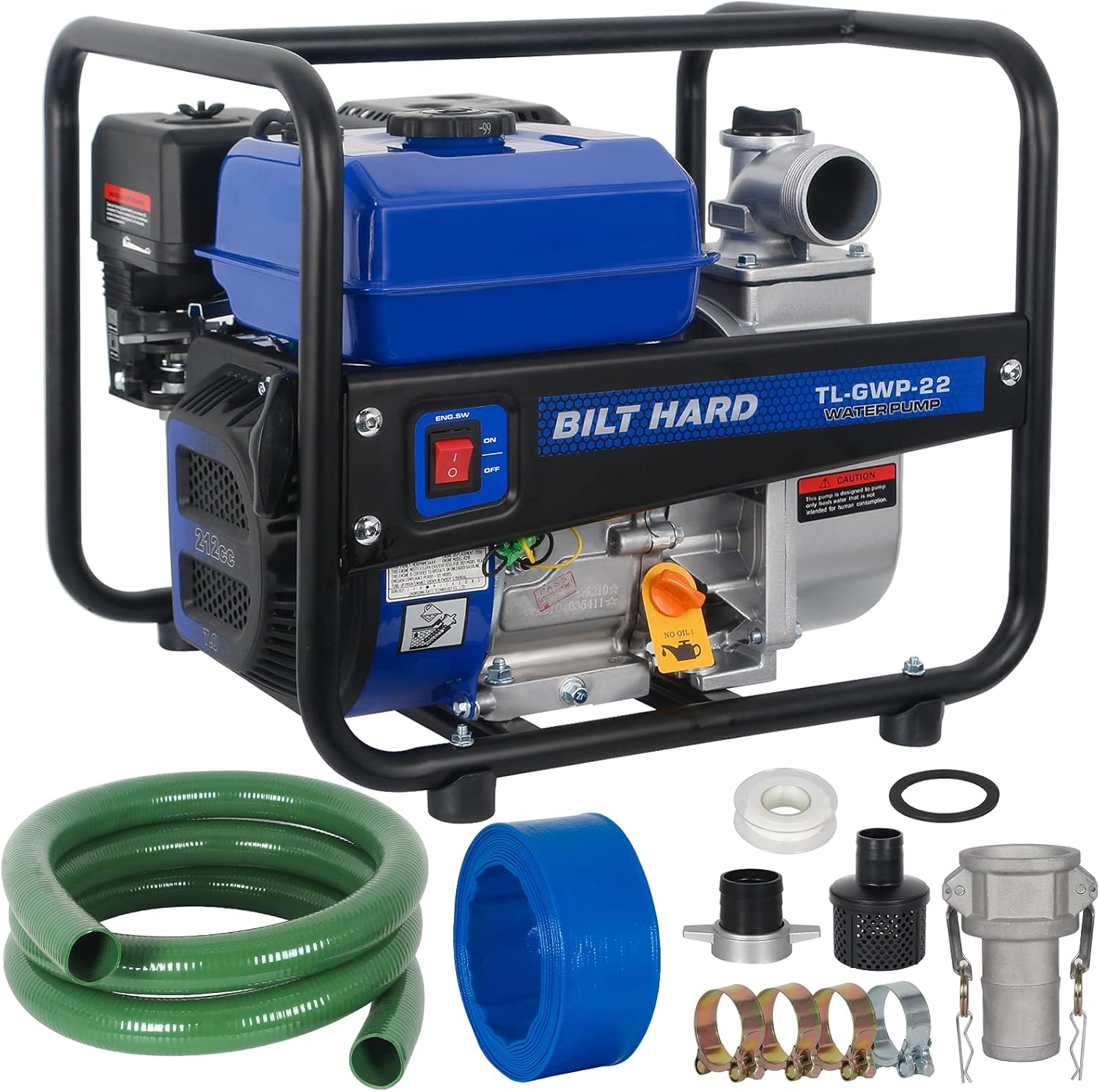 2 inch 158 GPM 7HP Gas Powered Water Transfer Pump with Water Hose Kit I94935