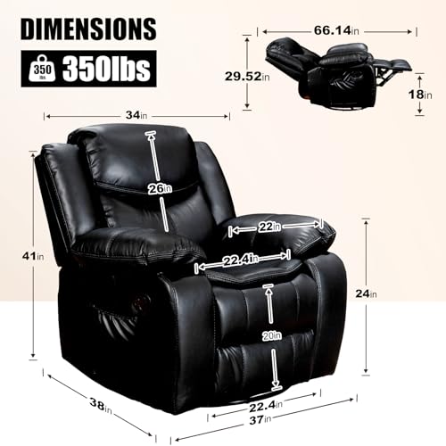 37" Width PU Leather Recliner Chair with Massage and Heating J379
