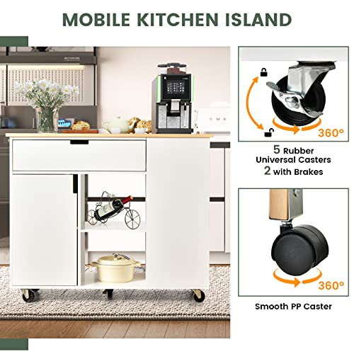 Black Rolling Kitchen Island with Drop Leaf and Storage S150
