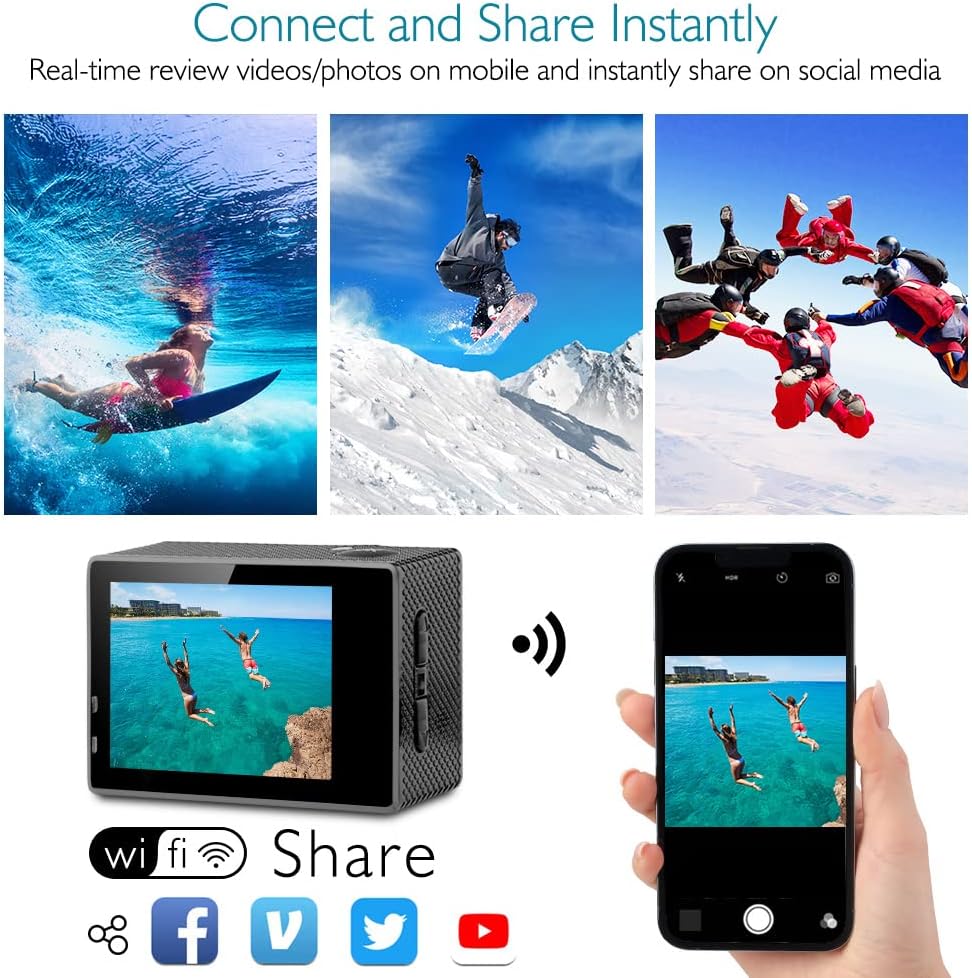 4K Action Camera Underwater Waterproof Sports Cam with Remote 2 Batteries A774