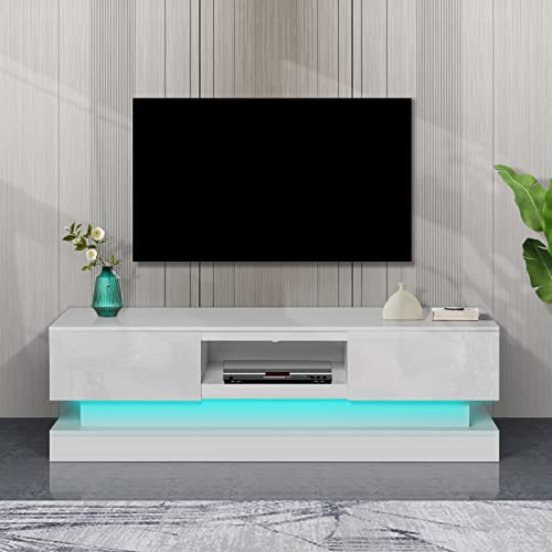 High Glossy Front TV Cabinet with 2 Large Storage Drawer and 16 RGB LED Backlight B602659