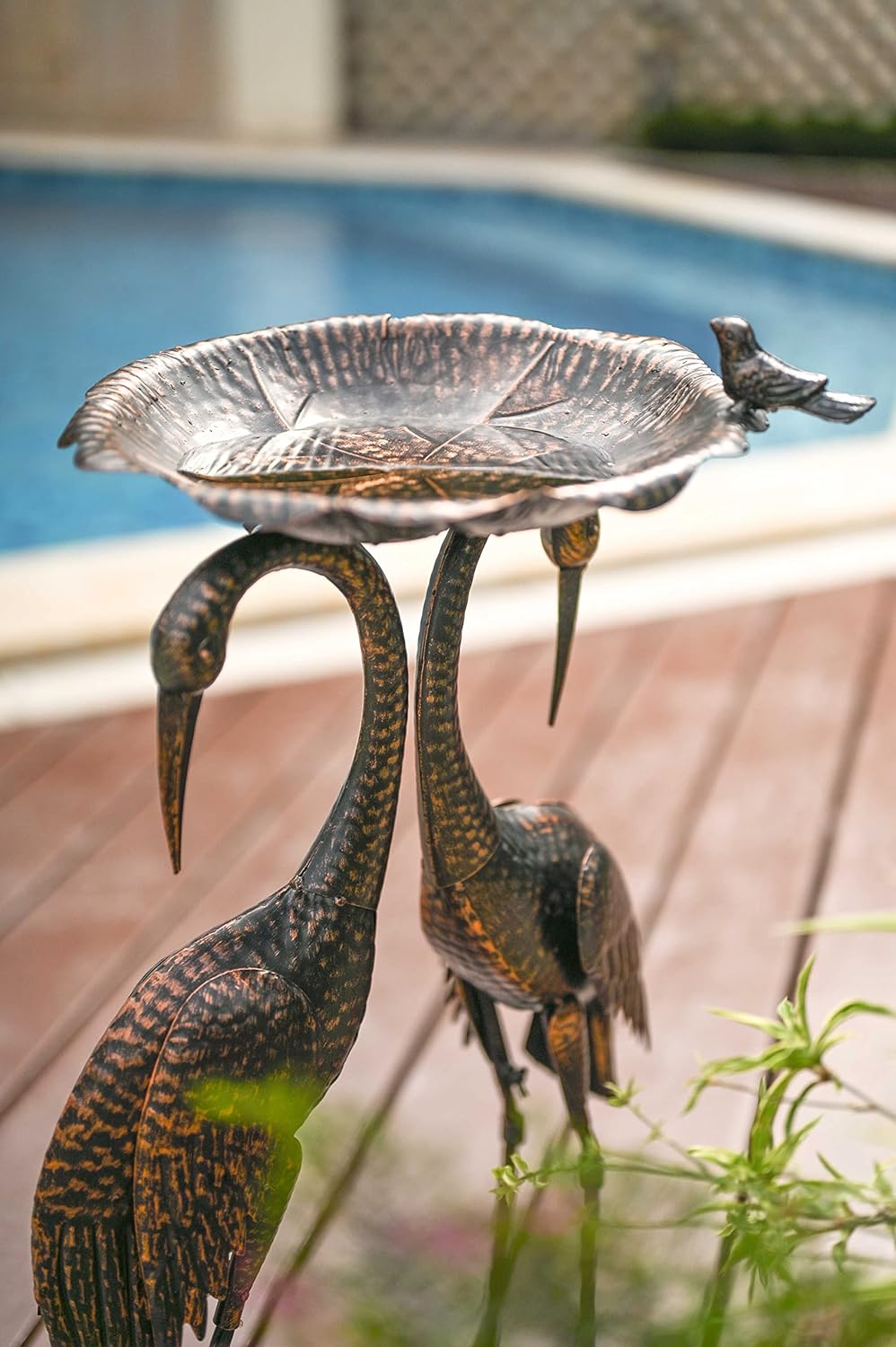 Copper Gold Metal Garden Crane Bird Sculpture S474
